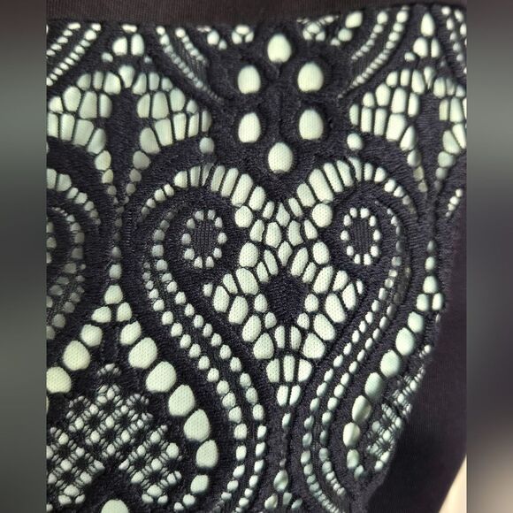 Connected Apparel Navy & Aqua Midi Dress w Front Lace Panel Sz 10 - Picture 9 of 9